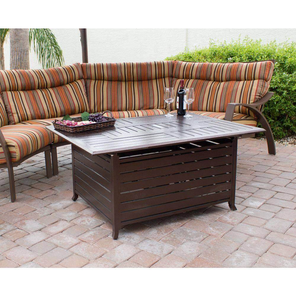Hammered Bronze Square Gas Fire Pit Table with Glass