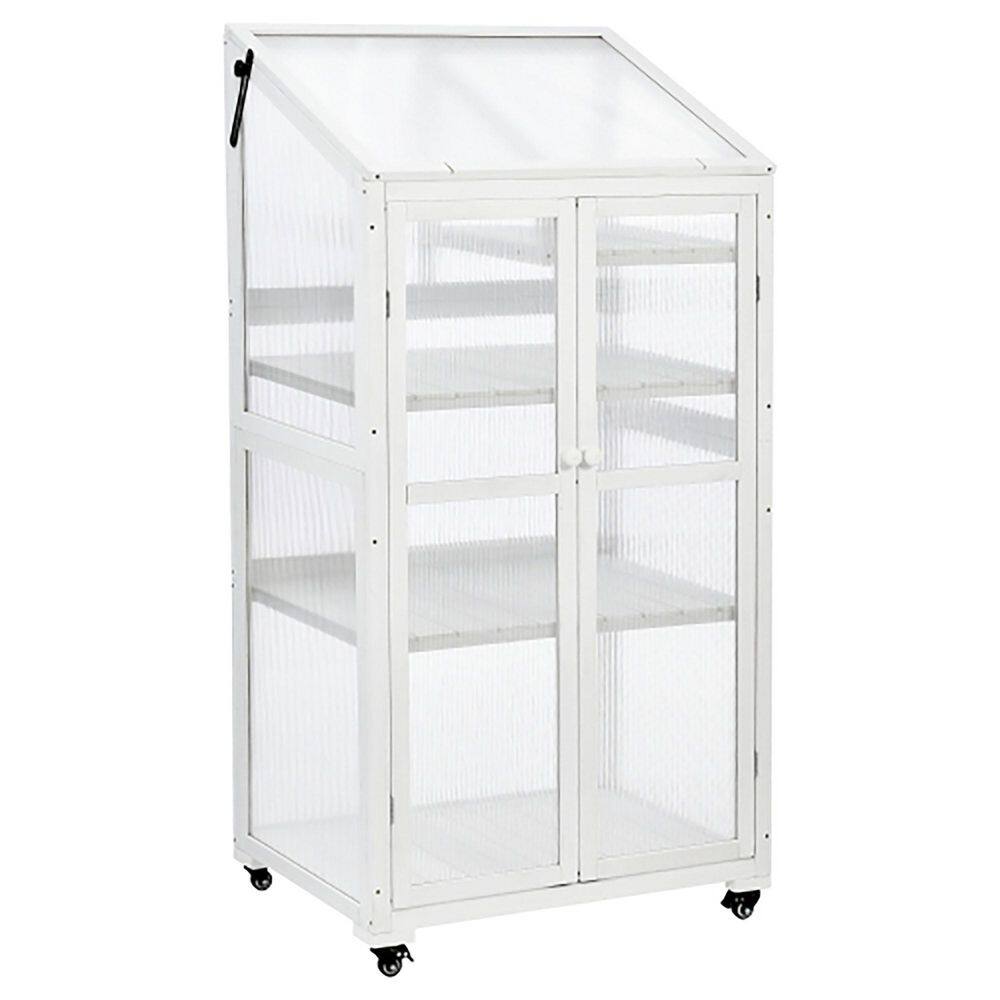 31.5 in. W x 22.4 in. D x 62 in. H Wood Portable Greenhouse Cold Frame with Wheels and Adjustable Shelves, White price history on PriceWatchPro