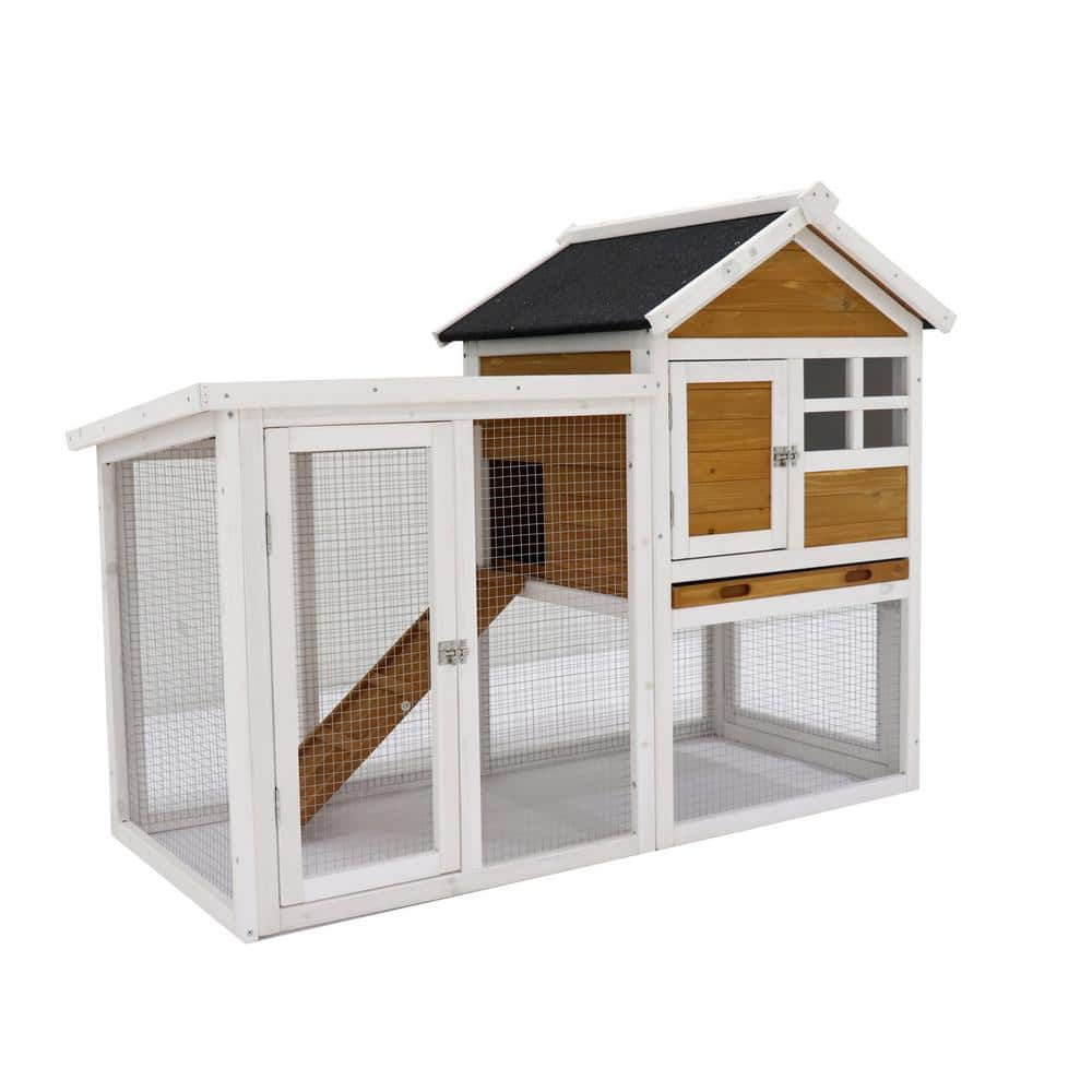 Runesay Yellow Wooden Chicken Coop Hen House Rabbit Wood Hutch Poultry ...