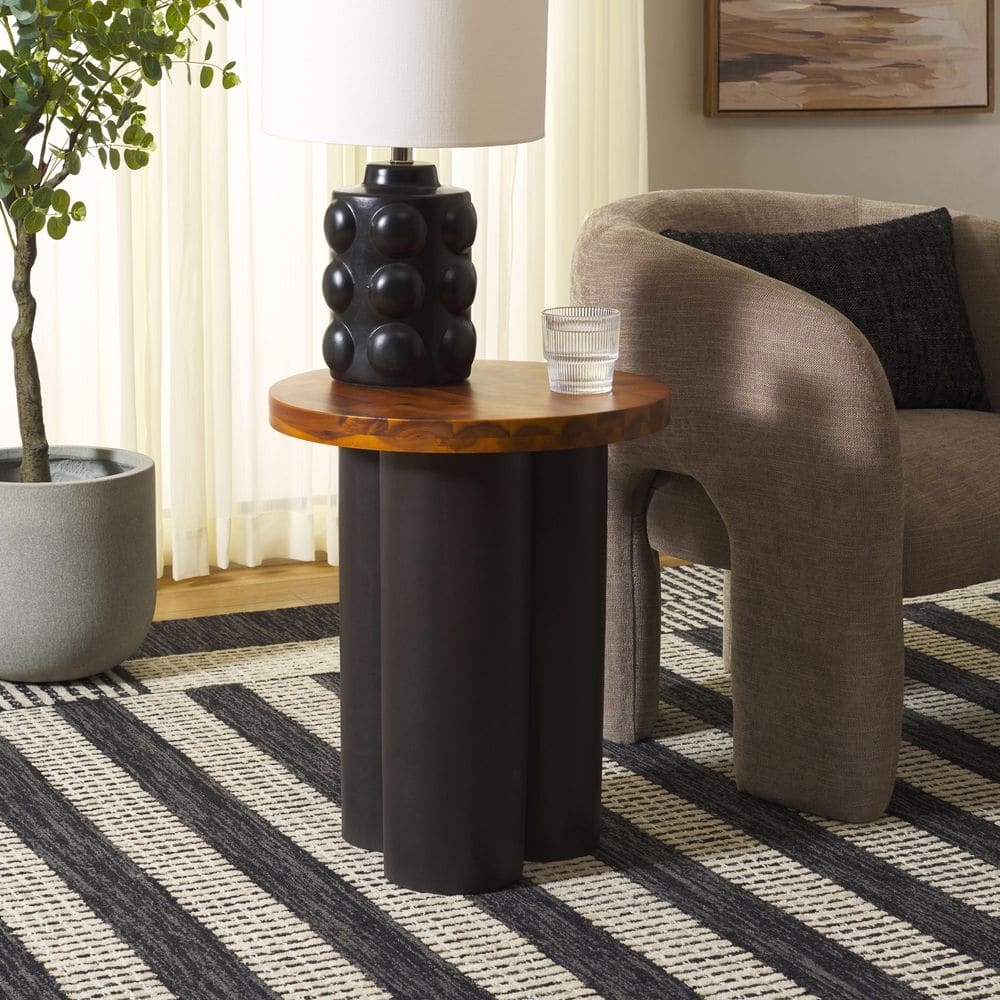 Benvolio 18 in. Natural/Charcoal Round Acacia End Table