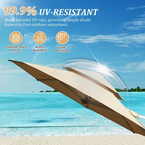 cantilever patio umbrella wind resistant 10 ft. Cantilever Patio Umbrella UPF 50+ Sun Shade, Hydraulic Lift, Wind- Resistant for Outdoor Pool Deck in Beige dd-027