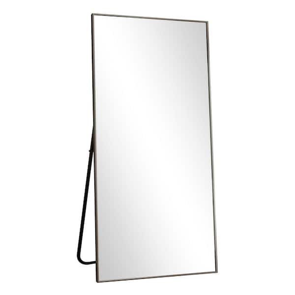 34 in. W x 76 in. H Rectangular Classic Black Aluminum Alloy Framed Full Length Mirror Standing Floor Mirror