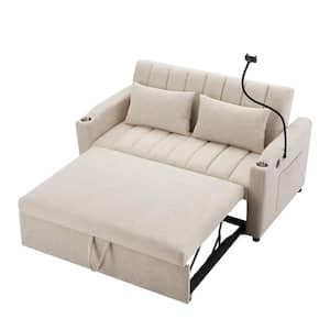 55.9 in. Beige Fabric 2 Seats Loveseats with 3 USB Ports, 2 Cup Holders and Phone Holder