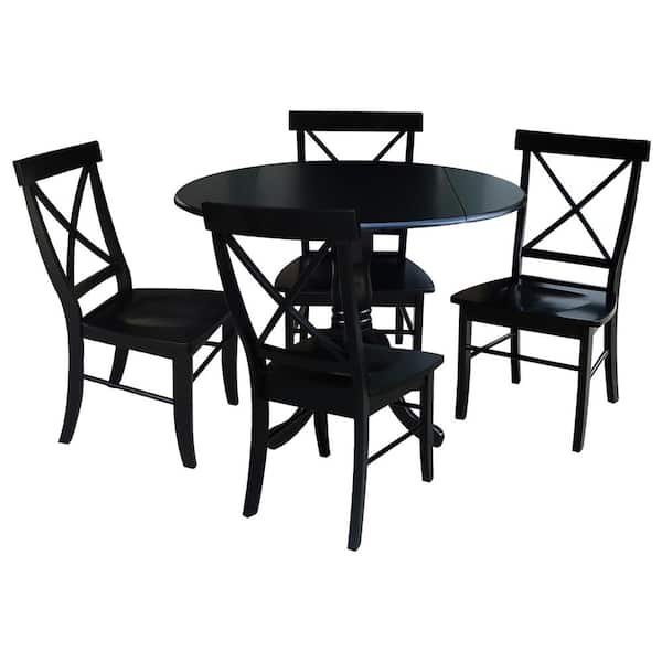 5-Piece 42 in. Black Dual Drop Leaf Table Set with 4-Side chairs