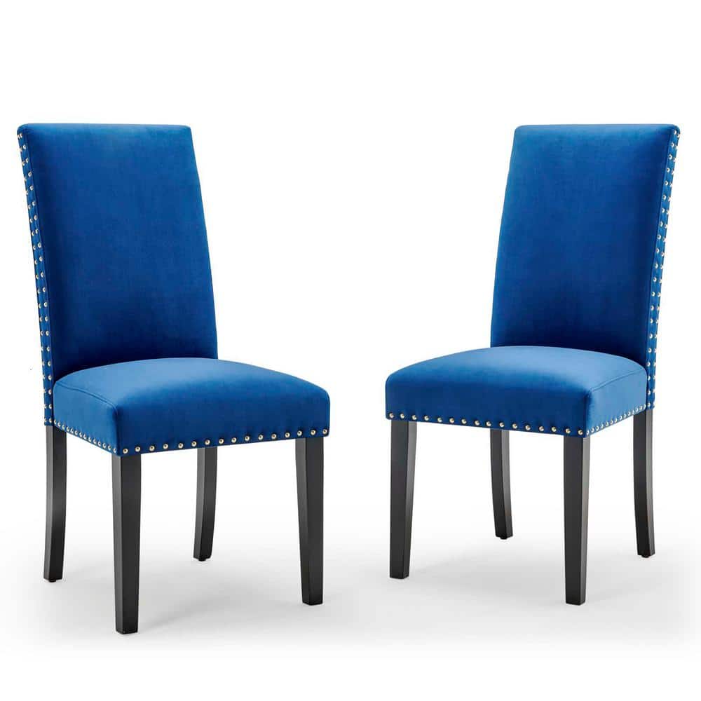 Elegant Navy Velvet Upholstered Parsons Side Chair with Nailhead Trim