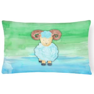 12 in. x 16 in. Multi-Color Outdoor Lumbar Throw Pillow Ram Sheep Watercolor
