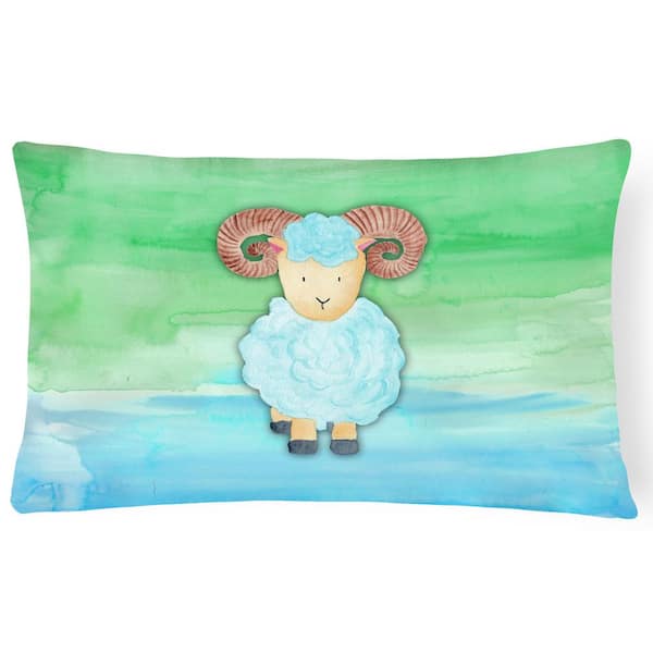 Caroline's Treasures 12 in. x 16 in. Multi-Color Outdoor Lumbar Throw Pillow Ram Sheep Watercolor