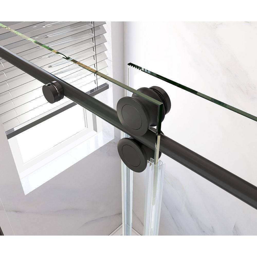 72 in. Black Frameless Sliding Shower Door with Clear Tempered Glass