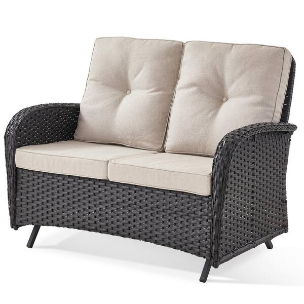 Pocassy 2-Person Black Wicker Patio Outdoor Glider with CushionGuard ...