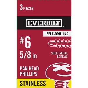 #6 x 5/8 in. Stainless Steel Phillips Pan Head-Self-Drilling Sheet Metal Screws (3-Pack)