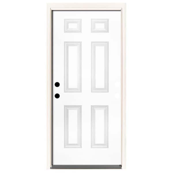 Steves & Sons 32 in. x 80 in. Element Series 6-Panel White Primed Steel Prehung Front Door with Right-Hand Inswing w/ 6-9/16 in. Frame