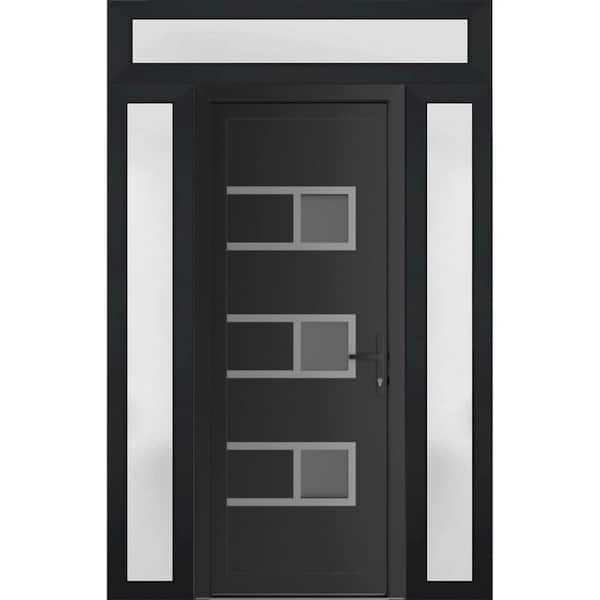 60 in. x 94 in. Left-hand/Inswing Frosted Glass Matte Black Steel Prehung Front Door with Hardware