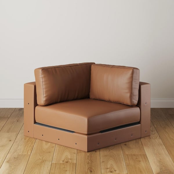 Madison 33.5 in. Square Arm Faux Leather Modular Upholstered Sofa in Camel/Light Brown, Corner Seat Only