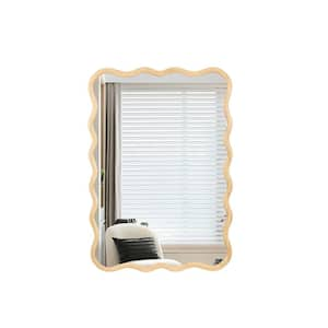 40 in. L x 28 in. W. Wave Rectangle Solid Wood Framing Wall Mount Bathroom Vanity Mirror in Natural