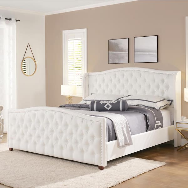 Jennifer Taylor Marcella Bright White, White Upholstered King Bed