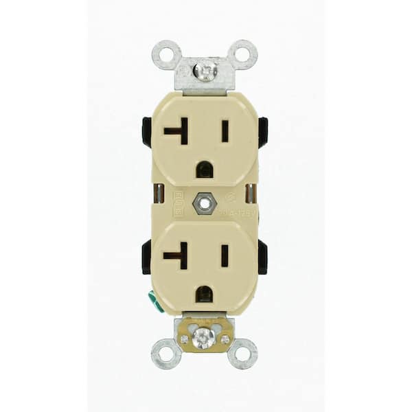 Leviton 20 Amp Industrial Grade Heavy Duty Self Grounding Duplex Outlet, Ivory