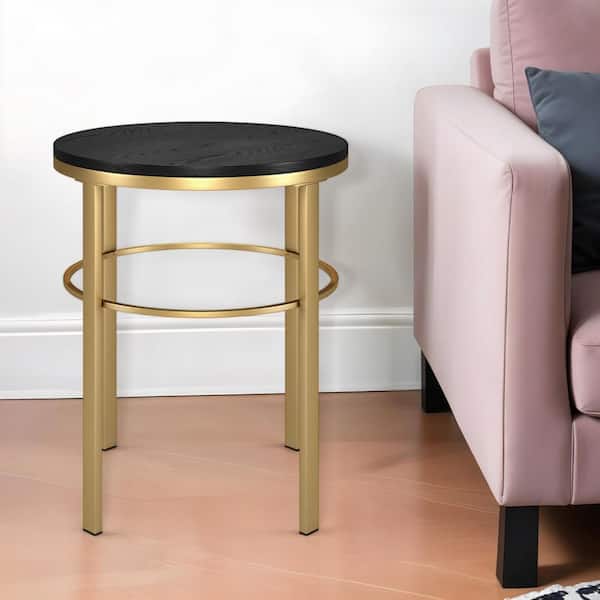 HomeRoots 20 in. Black, Gold Round MDF End Table