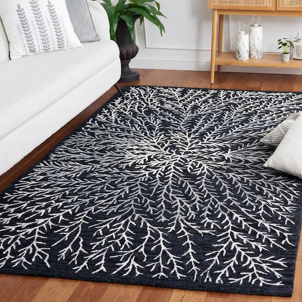 Soho 4 ft. x 6 ft. Black/Ivory Branch Geometric Area Rug