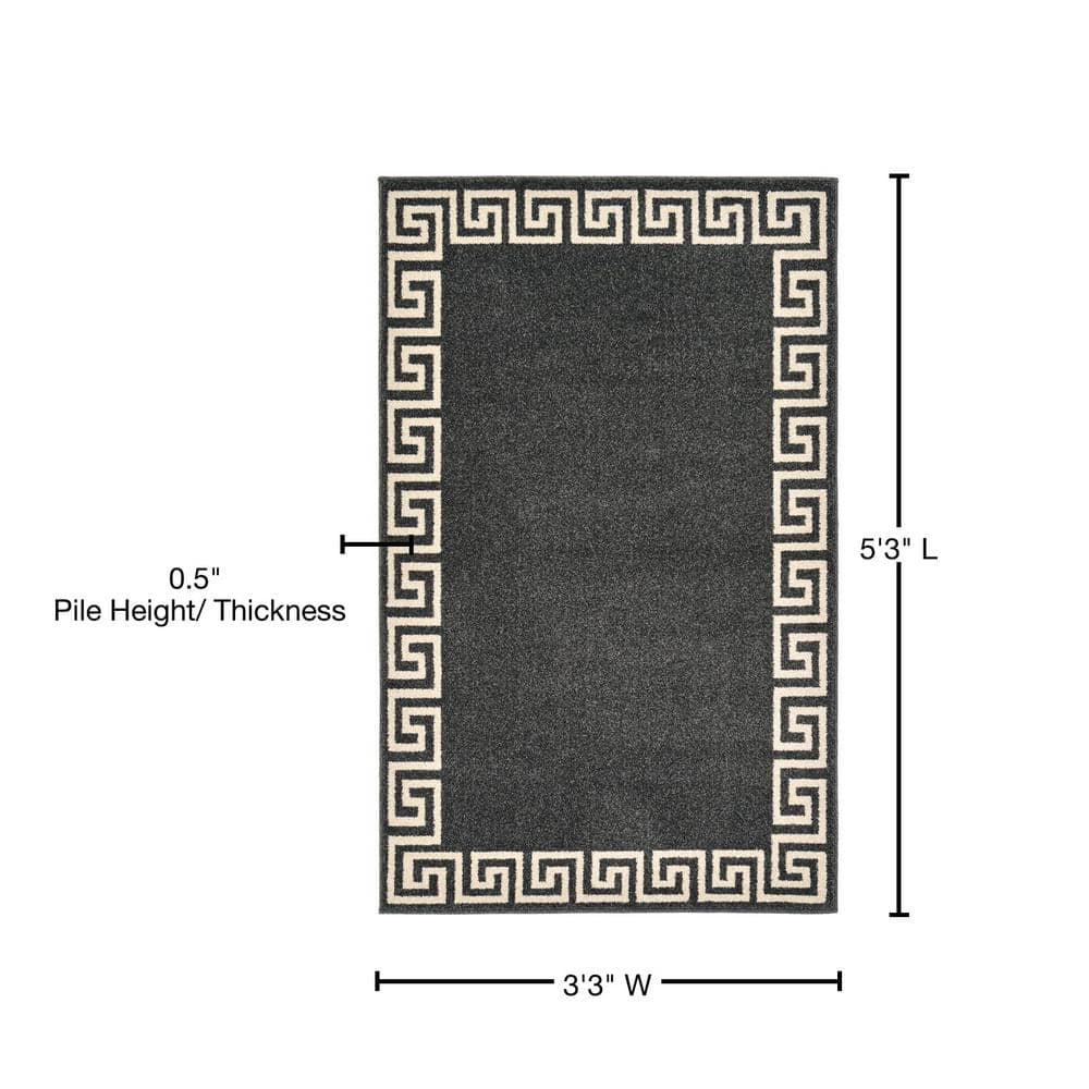Athens Charcoal Black 3'3" x 5'3" Geometric Synthetic Area Rug