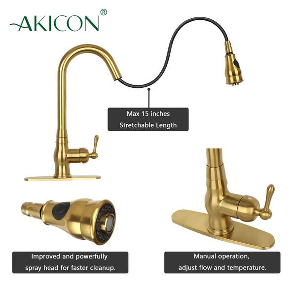 Akicon Single-Handle Pull Down Sprayer Kitchen Faucet with