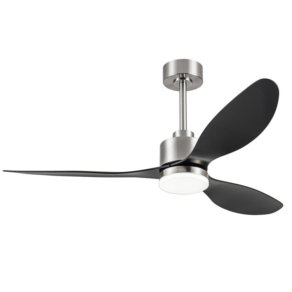 Alisio 52 in. Indoor Brushed Nickel Ceiling Fans with Light, Integrated LED 3-Reversible Black Blades and Remote Control -  Lamober, ZY300INC07-NB