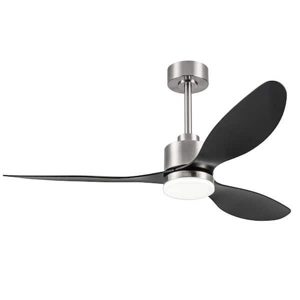 Lamober Alisio 52 in. Indoor Brushed Nickel Ceiling Fans with Light, Integrated LED 3-Reversible Black Blades and Remote Control