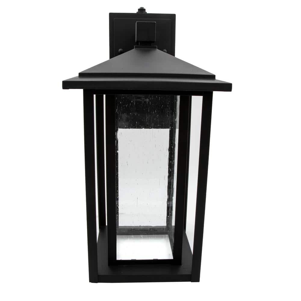 Black Rectangular LED Outdoor Wall Sconce with Seeded Glass