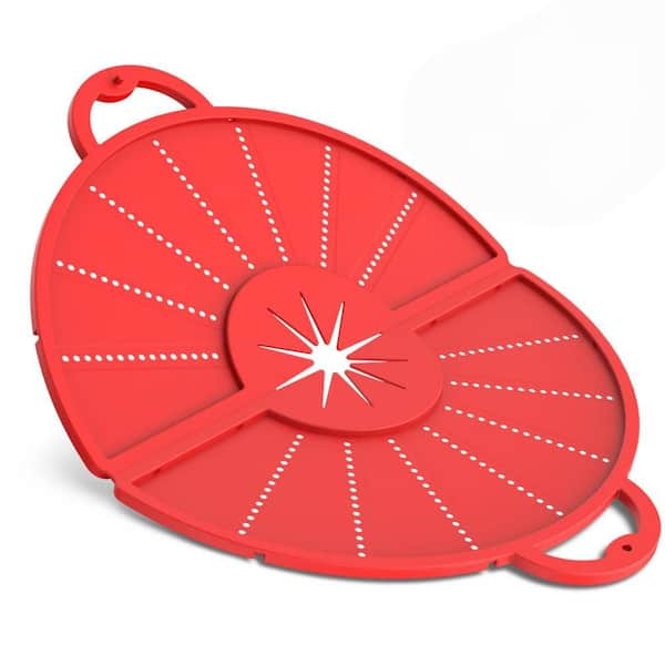 12 in. Silicone Splatter Screen with Foldable, Heat-Resistant Trivet Mat for Kitchen and Frying Pan, Red (1-Pack)