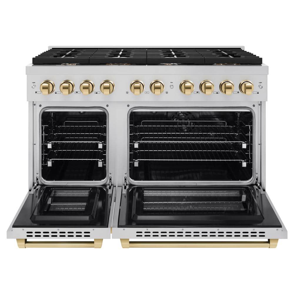 48" Stainless Steel Dual Fuel Range with Polished Gold Accents