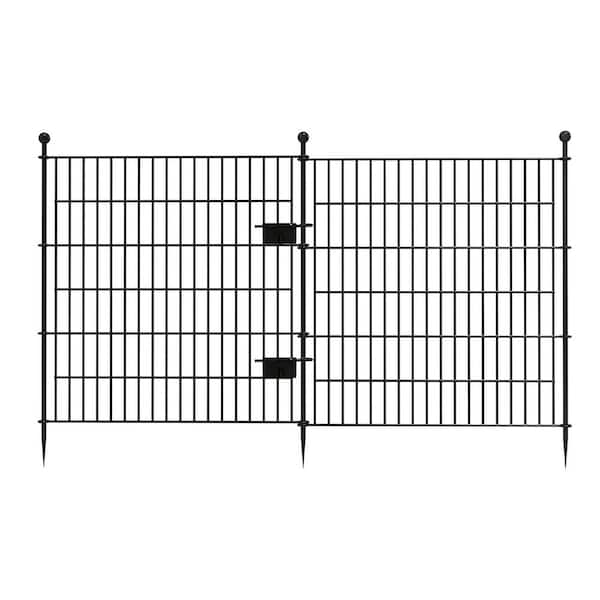 Outdoor 32 in. Tall Metal Wire Garden Fence w/ Gate, 10 Panels No Dig Decorative Rustproof Animal Barrier for Patio Yard