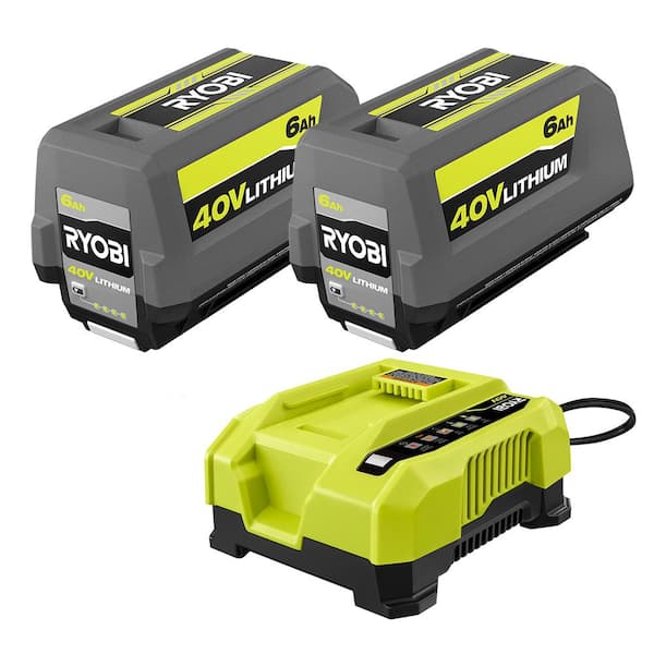RYOBI 40V Lithium-Ion 6.0 Ah High Capacity Battery and Rapid Charger Starter Kit (2-Batteries)