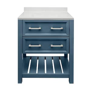 Milan 25 in. W x 19 in. D x 36 in. H Bath Vanity in Navy Blue with Cultured Marble Vanity Top in White with Backsplash