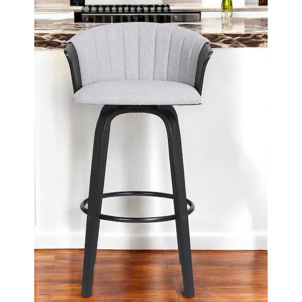 26 in. Light Gray High Back Wood Counter Stool Fabric Seat