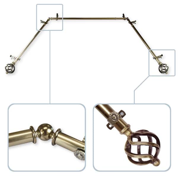 Rod Desyne Twist 13/16 in. Bay Window Single Curtain Rod 20 in. 36 in., 38 in. 72 in. Antique Brass