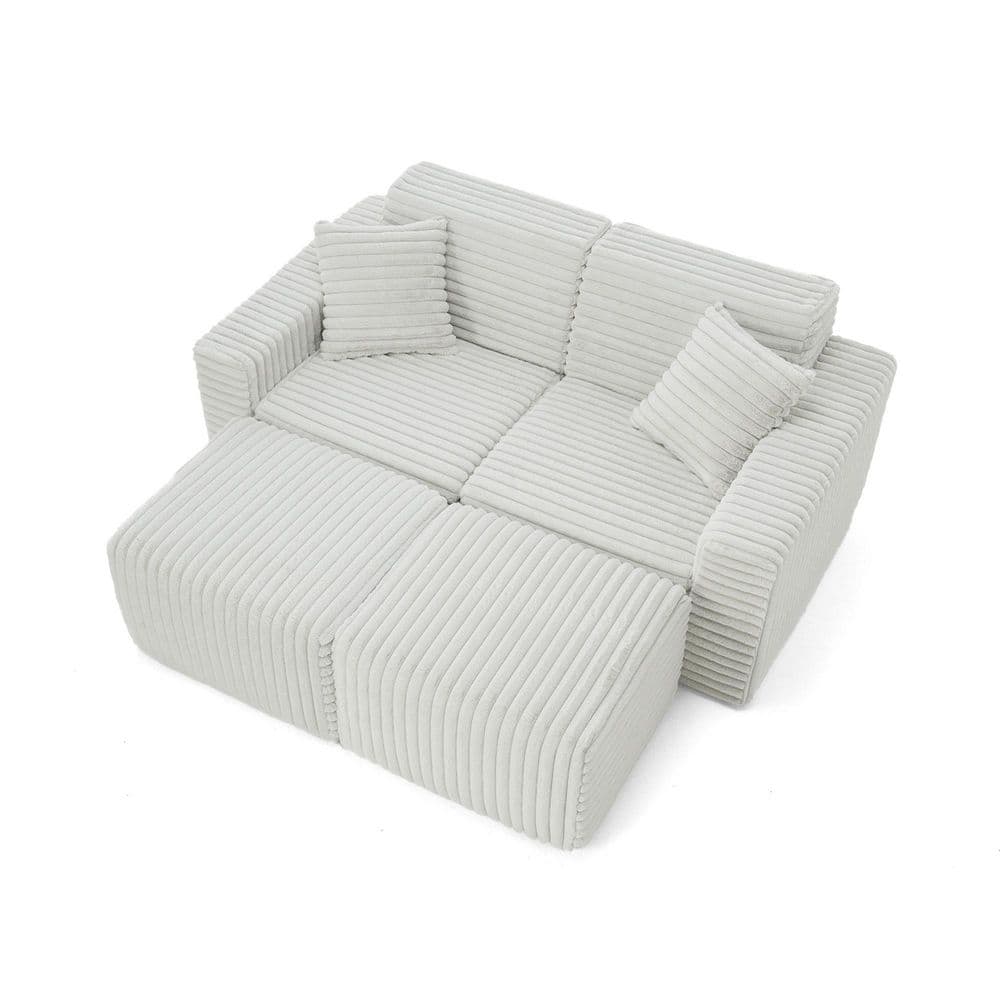 Modern 72.5 in.W Square Arm 4-Piece Faux Rabbit Fur Fabric Modular Sectional Sofa in Light Gray