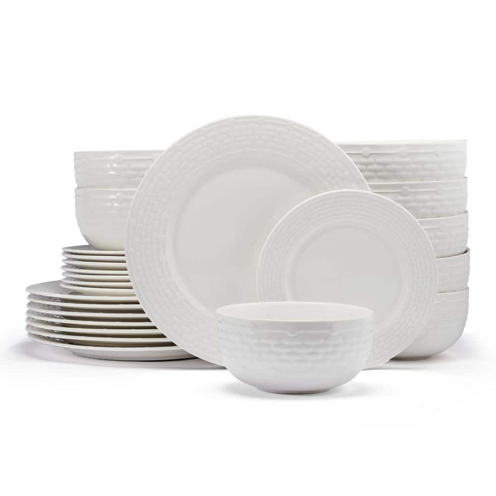 Sonya White Porcelain 24-Piece Dinnerware Set