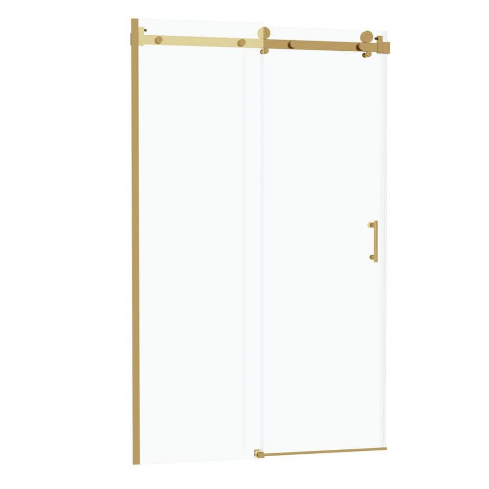48 in. W x 76 in. H Single Sliding Semi Frameless Shower Door in Gold Finish with Clear Tempered Glass price history on PriceWatchPro