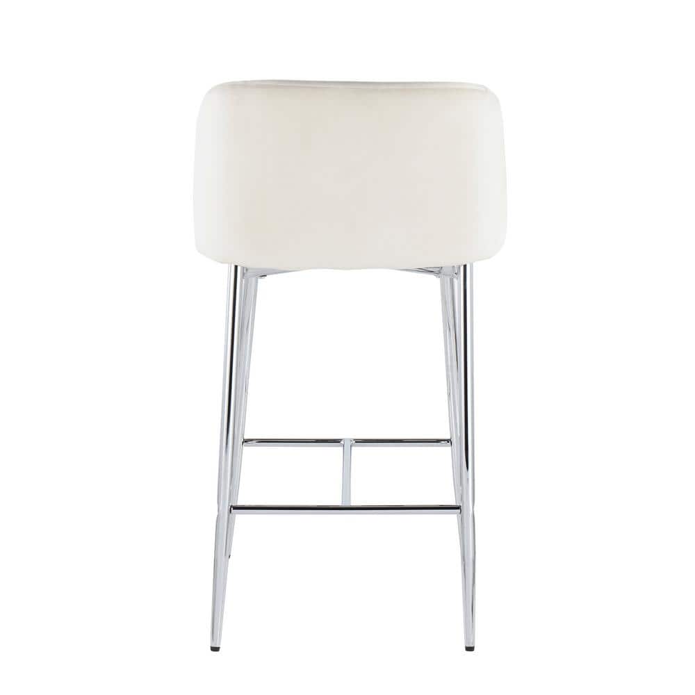 Fran Chrome and Cream Velvet Contemporary Counter Stool, Set of 2