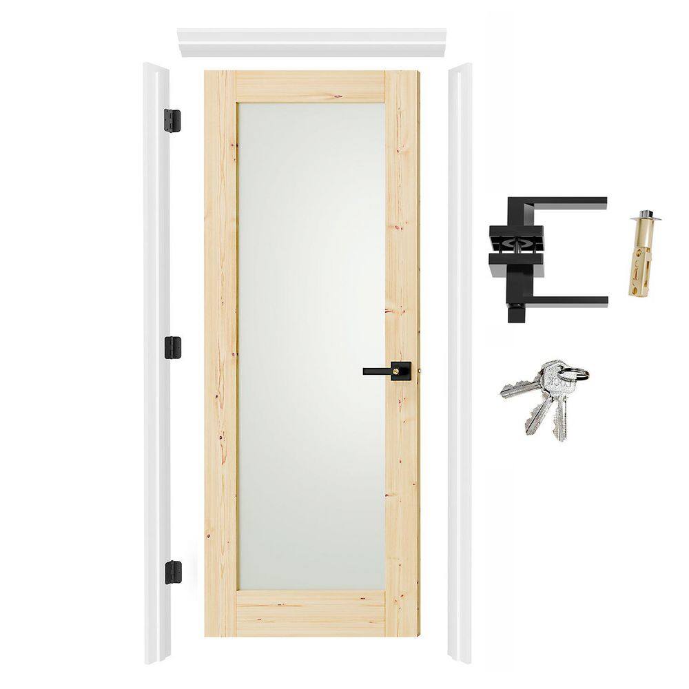 30 in. x 80 in. Pine 5 Lite Frosted Tempered Glass Interior Door Kit with Jamb and Lever Left-Handed Assemble Required price history on PriceWatchPro