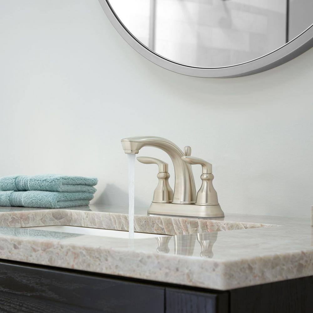 Brushed Nickel Double Handle Centerset Bathroom Faucet with Pop-Up Drain