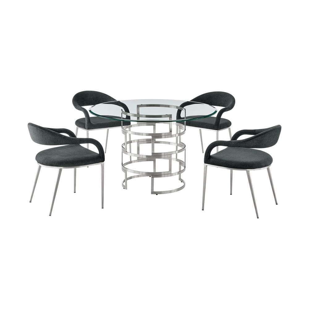 Diaz and Morgan 5-Piece Charcoal and Glass Top Dining Set Seats 4