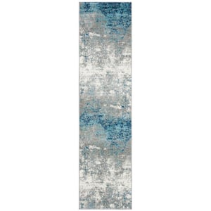 Jasper Grey/Blue 2 ft. x 10 ft. Geometric Runner Rug