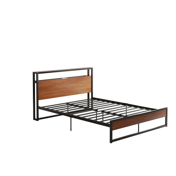 wetiny 62 in.W Black Queen Size Metal Frame With A Sockets,USB Ports And Slat Support Platform Bed