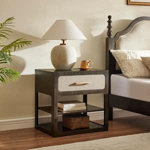 Walnut 24 in. W Wood 1 Drawer Nightstand Bedroom Side Table