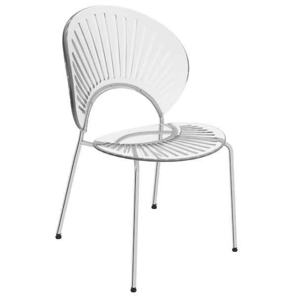 Leisuremod Opulent Mid Century Modern Armless Plastic Dining Chair in Chrome Metal Legs, Clear