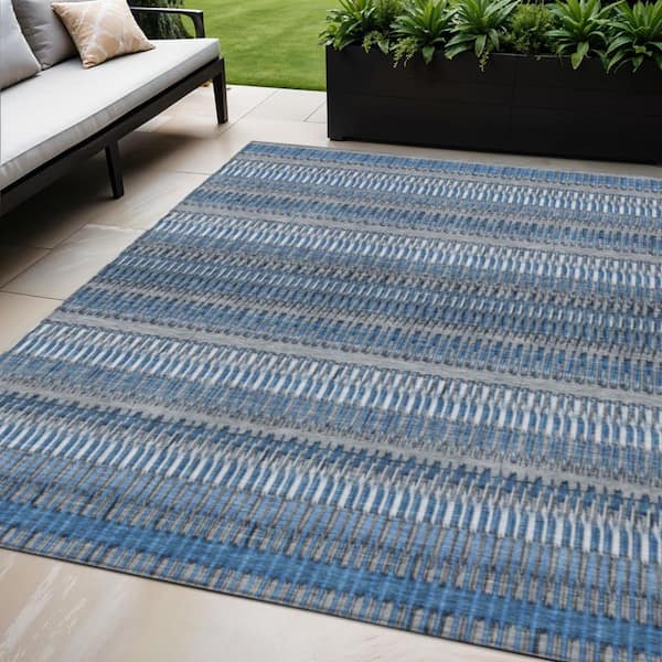 HomeRoots Denim Blue, Ivory 5 ft. x 8 ft. Woven Striped Polyester ...