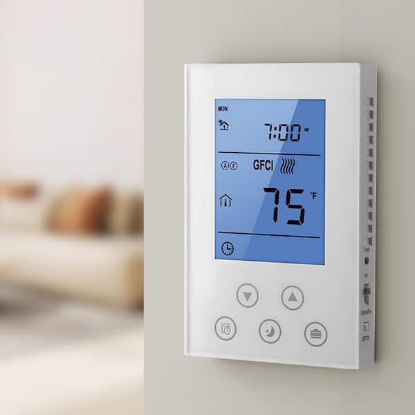 7-Day Programmable Thermostat, Home Thermostats for Radiant Underfloor Heating Cable, Built-in GFCI White 2025 update