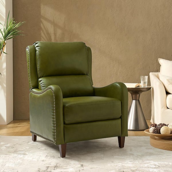 Hyde Modern Retro Cigar Genuine Leather Recliner with Nailhead Trim-Olive