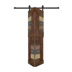S Style 36in.x84in.(18''x84''x2panels)Multi-Color Solid Wood Bi-Fold Barn Door With Hardware Kit-Assembly Needed