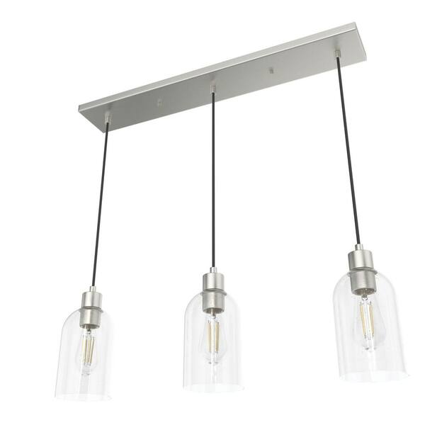 Hunter - Lochemeade 3 Light Brushed Nickel Shaded Chandelier with Clear Seeded Glass Shades Kitchen Light